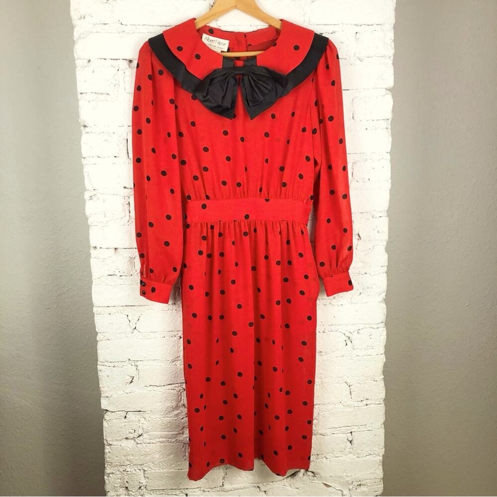 Vintage Albert Nipon Red Polka Dot Bow Dress